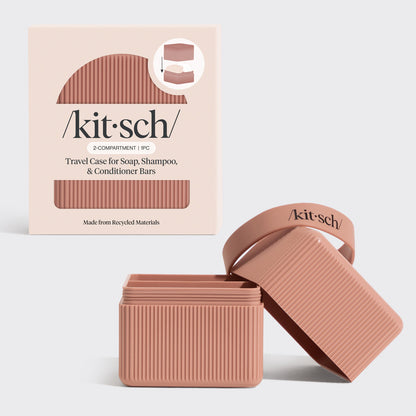 Kitsch 2-Compartment Travel Case in Terracotta – leak-proof, TSA-approved case for shampoo and conditioner bars