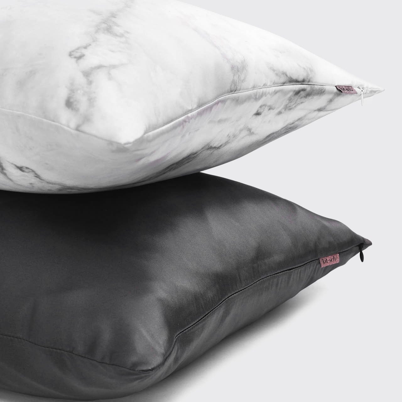 KITSCH Charcoal Standard Satin Pillowcase — lifestyle view