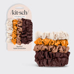 KITSCH Sedona Satin Petite Scrunchies 5pc Set — hero product shot — 5 mini satin scrunchies in Sedona earthy tones — terracotta, rust, and warm brown for snag-free everyday hold