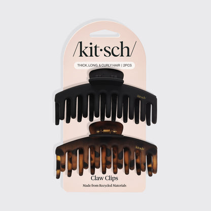 KITSCH Black & Tort Matte Claw Clips 2pc Set Oversized - packaging flat lay