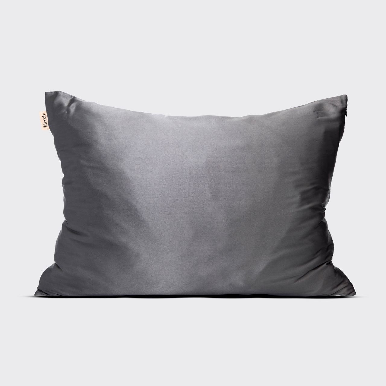 Detail close-up of Kitsch Charcoal Satin Pillowcase showing smooth charcoal satin texture