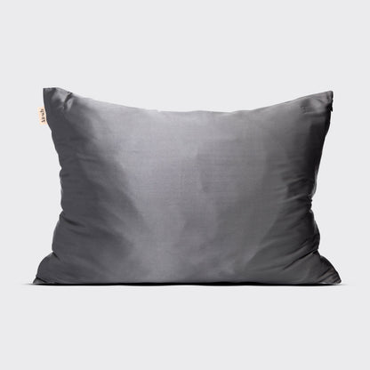 Detail close-up of Kitsch Charcoal Satin Pillowcase showing smooth charcoal satin texture