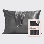 KITSCH Charcoal Standard Satin Pillowcase — hero shot — smooth charcoal satin fabric