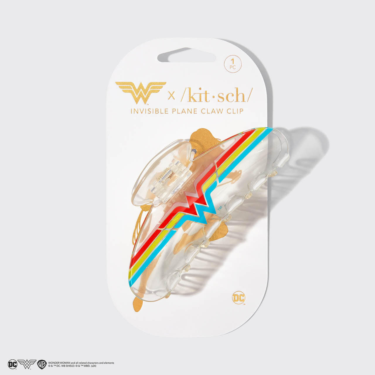 Kitsch x Wonder Woman Claw Clip Clear - packaging flat lay