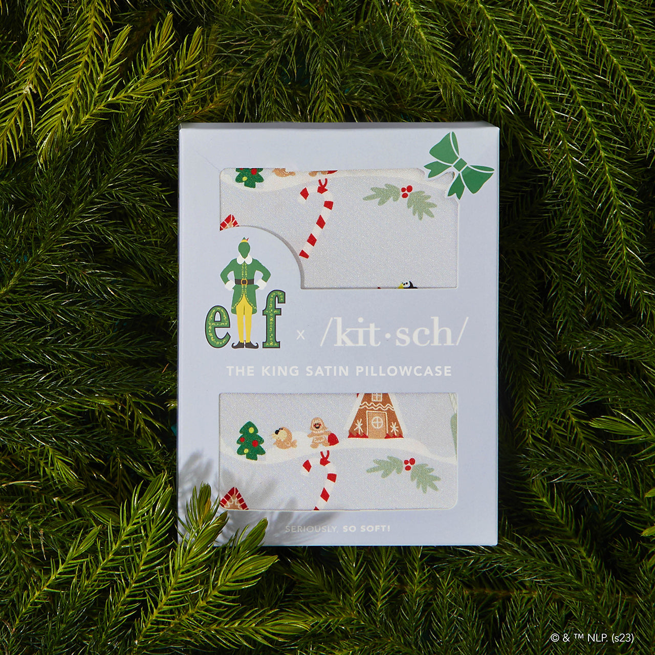 Kitsch x elf Periwinkle Christmas King Satin Pillowcase — lifestyle