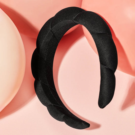 KITSCH Black Cloud Headband — creative product shot of black puffy cloud headband — made from recycled fabric for an eco-friendly, gentle-on-hair essential