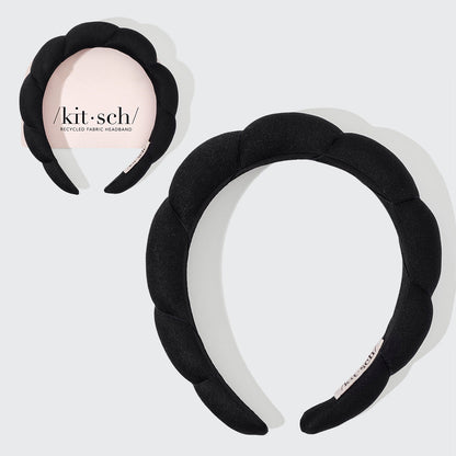 KITSCH Black Cloud Headband — packaging shot of black puffy cloud headband — super soft recycled fabric, style it two ways as a getting-ready or going-out accessory