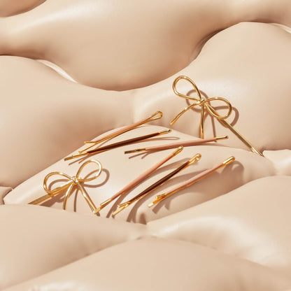 Metal Enamel Puffy & Bow Bobby Pins 8pc Set- Rosewood