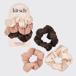 KITSCH Rosewood Cloud Scrunchies 3pc Set — hero product shot — 3 super-soft cloud scrunchies in rosewood tones — gentle hold for all hair types, made from recycled fabric
