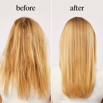 KITSCH Moisturizing Argan Milk Leave-In Conditioner — before and after back view, blonde hair — Gently detangles wet & dry hair for softer, smoother, stronger strands — revives second-day hair with murumuru seed butter for renewed softness & weightless shine