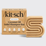 Kitsch Coconut Oil Solid Shampoo Bar with packaging displayed beside the bottle-free shampoo bar for moisturizing curly, coily, and kinky hair.
