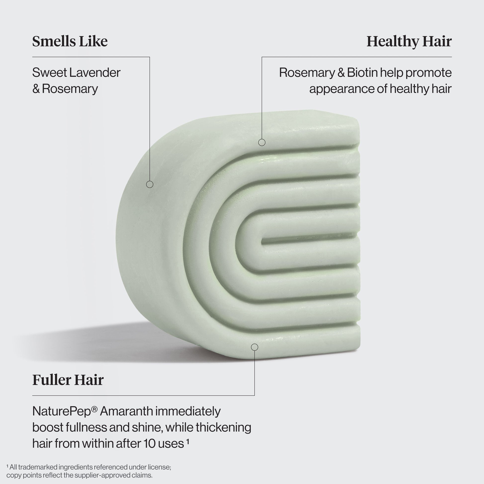 Key ingredients in Kitsch Rosemary & Biotin Volumizing Conditioner Bar: rosemary, biotin, and NaturePep Amaranth for thicker, fuller hair