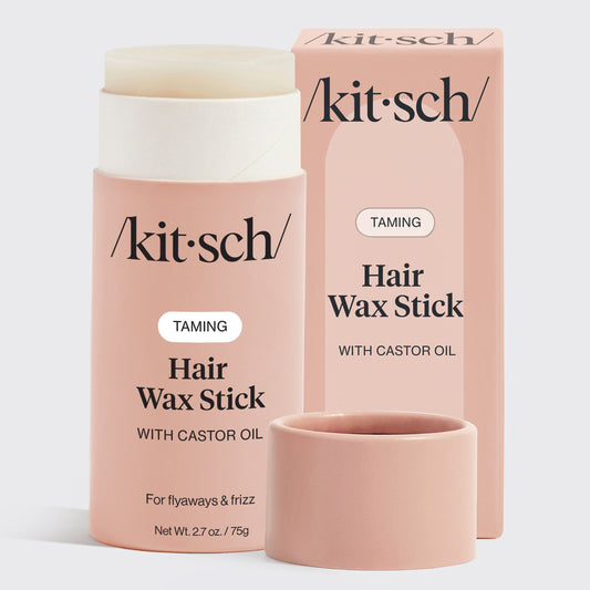 KITSCH Hair Wax Stick — hero product shot — 100% vegan & plant-based wax stick enriched with nourishing castor oil — tames stubborn strands for a sleek & polished style