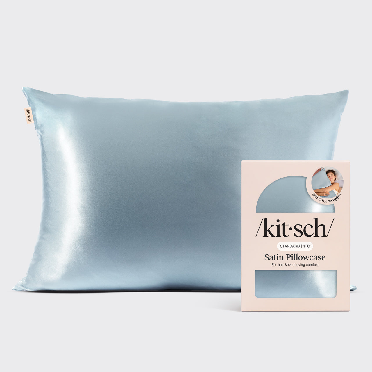 KITSCH Haze Blue Standard Satin Pillowcase — hero view