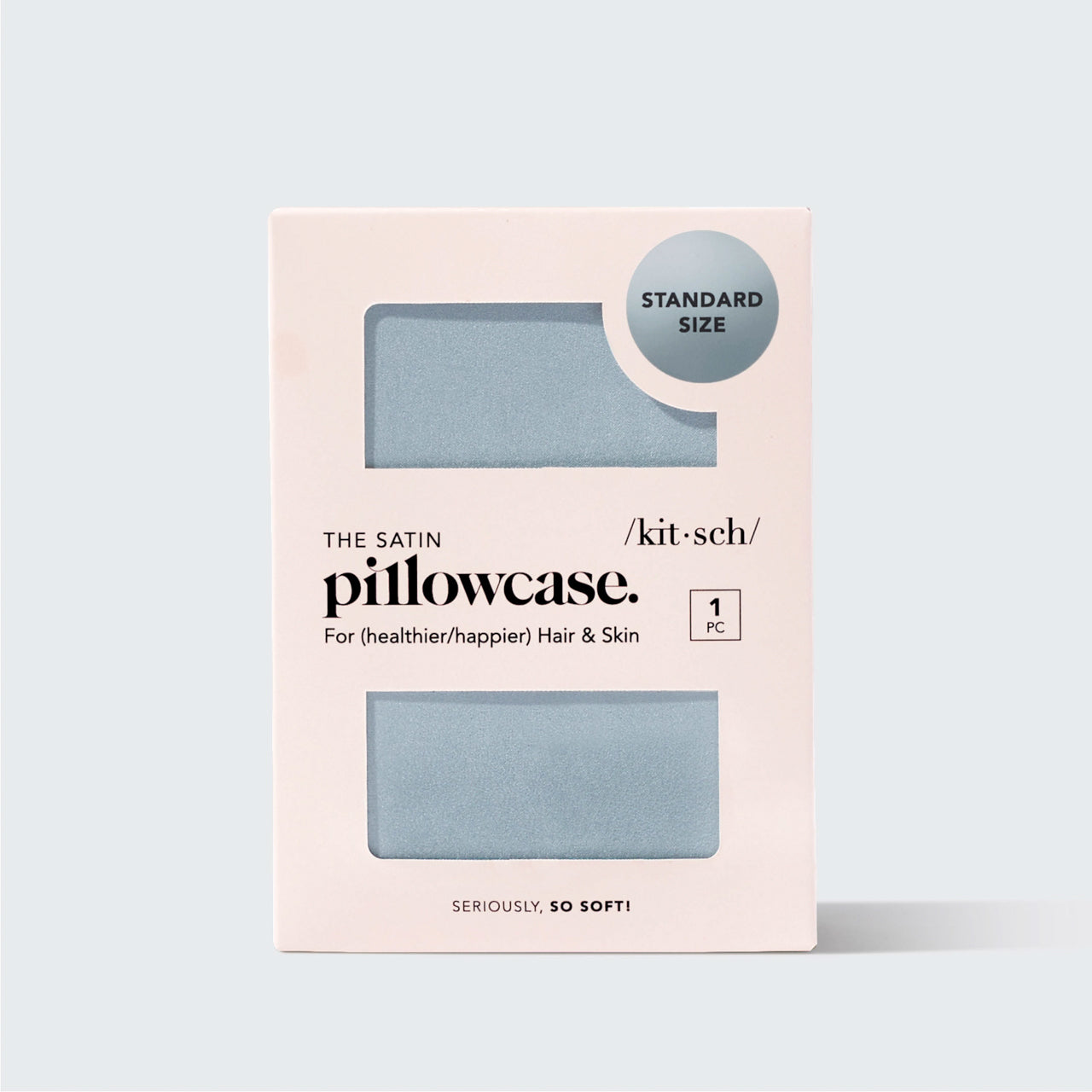 KITSCH Haze Blue Standard Satin Pillowcase 2 Pack — retail packaging