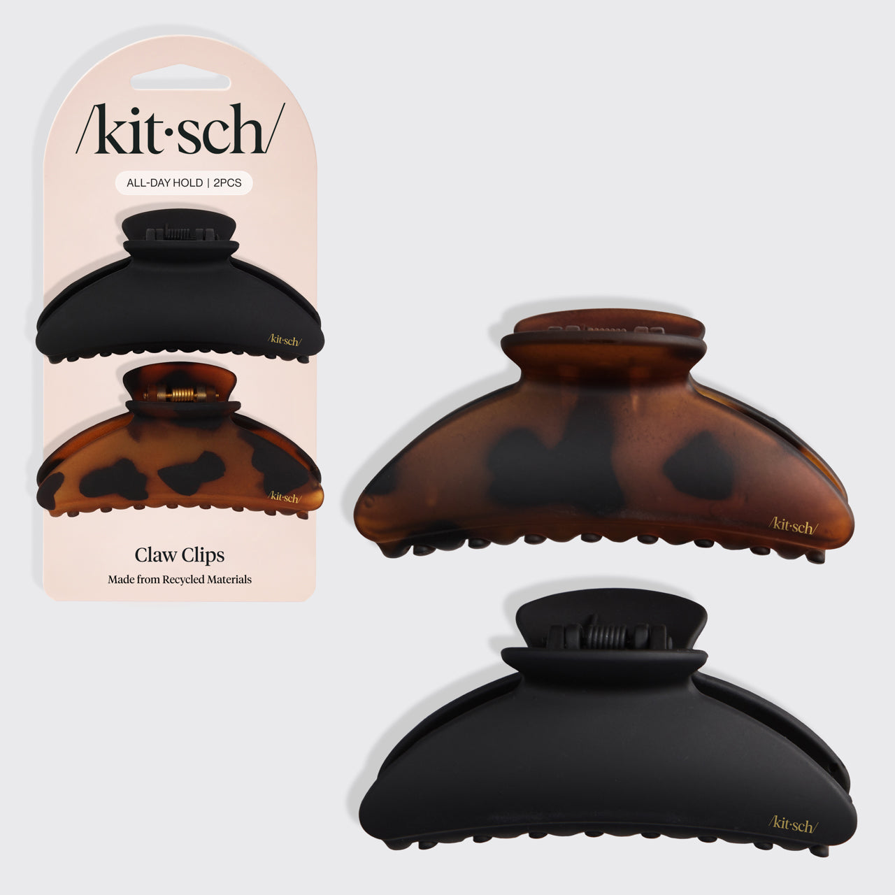 KITSCH Black & Tort Curved Claw Clips 2pc Set Medium - hero product shot
