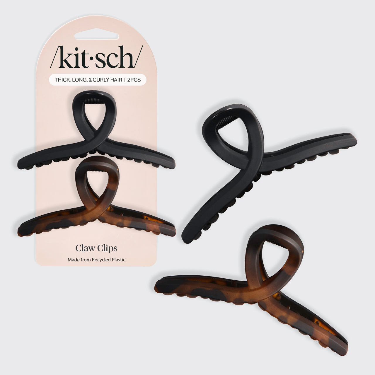 KITSCH Black & Tort Loop Claw Clips 2pc Set Large - hero product shot