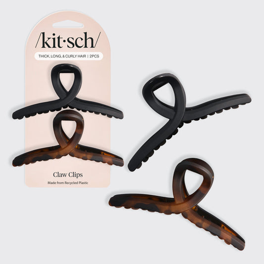 KITSCH Black & Tort Loop Claw Clips 2pc Set Large - hero product shot