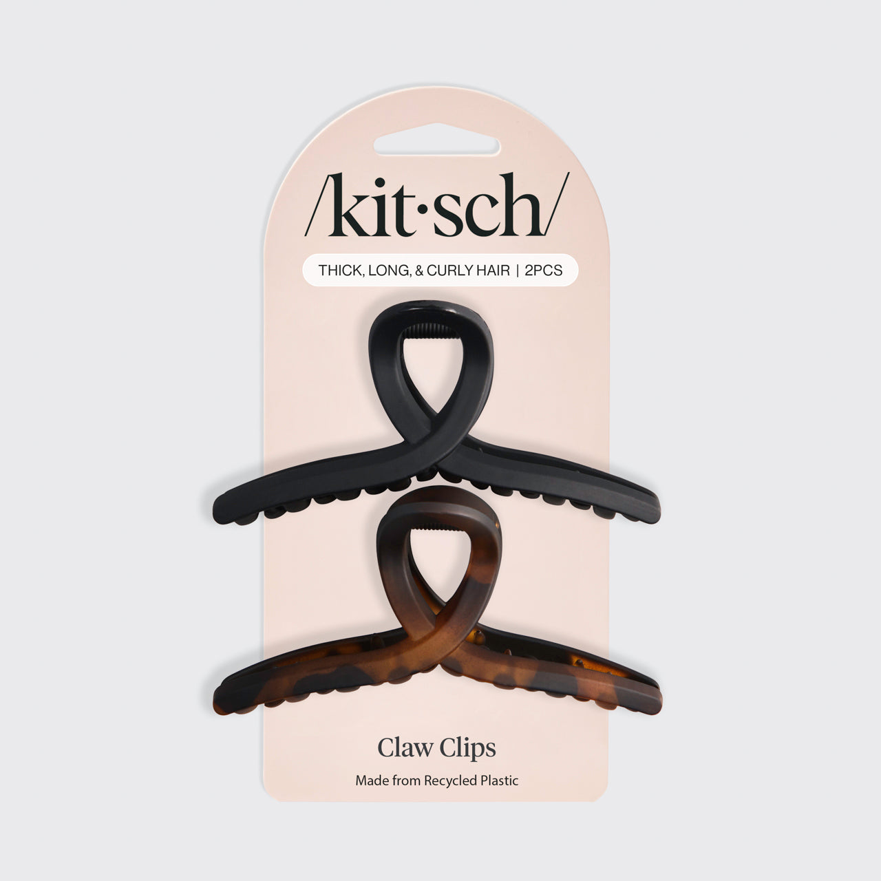 KITSCH Black & Tort Loop Claw Clips 2pc Set Large - packaging flat lay