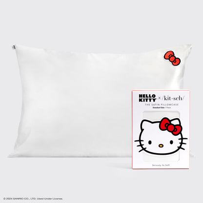 Hello Kitty x KITSCH Ivory Kitty Bow Standard Satin Pillowcase — hero view