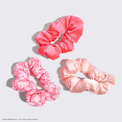 KITSCH Kitsch x Hello Kitty Puffy Scrunchies 3pc Set — close-up detail of Hello Kitty puffy scrunchie print — super-soft design is gentle on all hair types