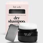 KITSCH Dark Volumizing Rice Protein Dry Shampoo with Puff — hero product shot — Eco-friendly powder formula enriched with rice protein, niacinamide & ashwagandha — extends your hairstyle with instant volume and quick oil absorption