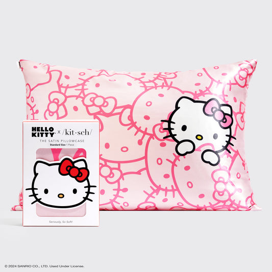 Hello Kitty x KITSCH Pink Kitty Faces Standard Satin Pillowcase — hero view