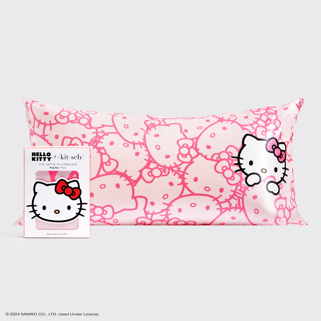 Hello Kitty x KITSCH Pink Kitty Faces King Satin Pillowcase — hero view