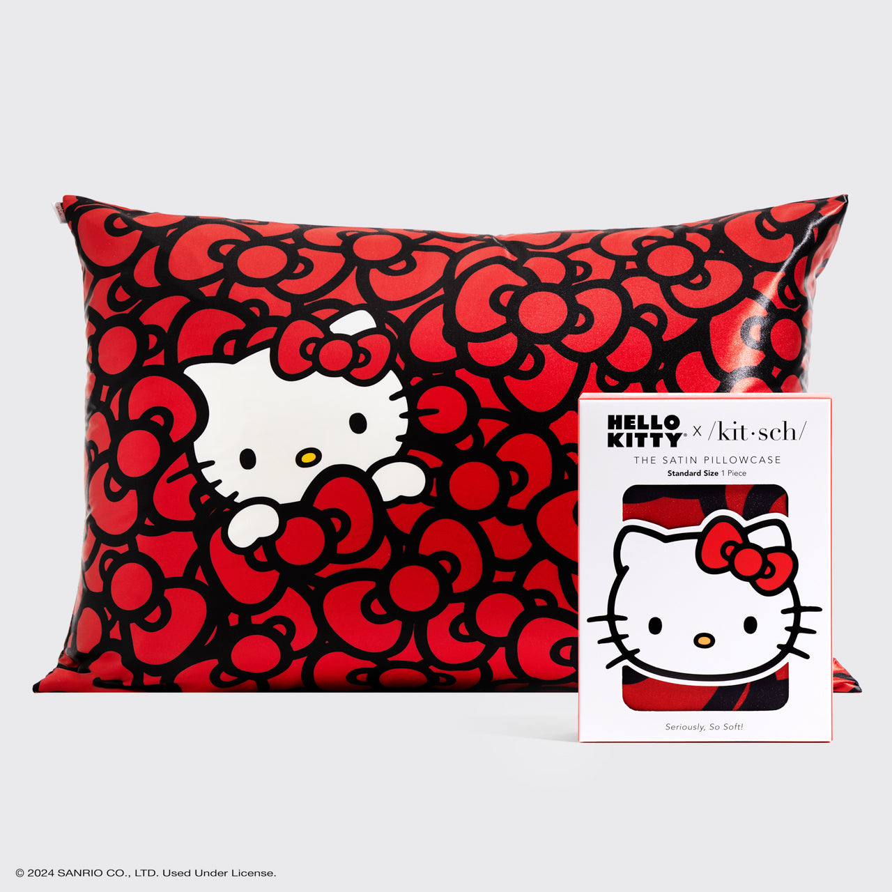Hello Kitty x KITSCH Kitty Bathes in a Sea of Bows Standard Satin Pillowcase — hero view