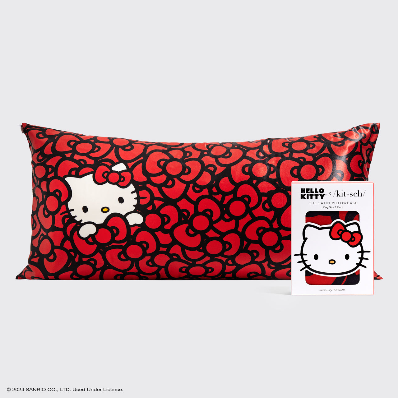 Hello Kitty x KITSCH Kitty Bathes in a Sea of Bows King Satin Pillowcase — hero view
