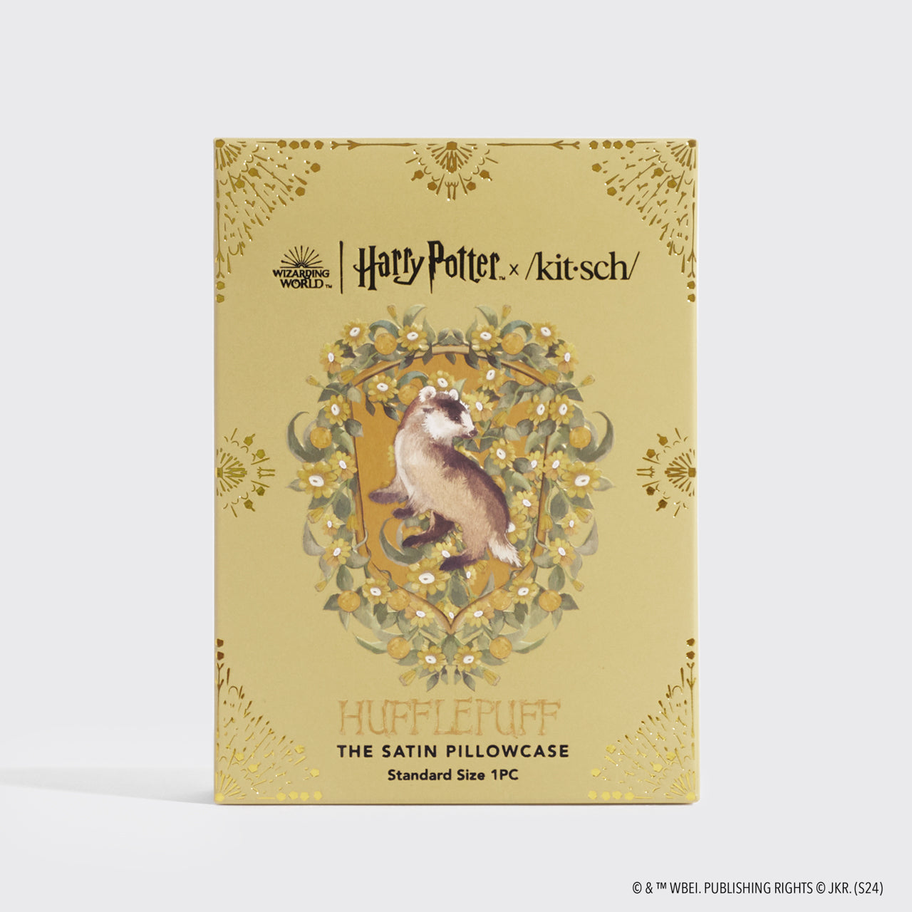 Kitsch x Harry Potter Hufflepuff Standard Satin Pillowcase — packaging
