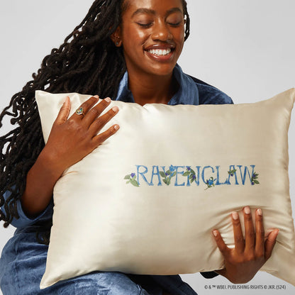Model sleeping on Kitsch x Harry Potter Ravenclaw Standard Satin Pillowcase
