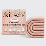 Kitsch Castor Oil Solid Conditioner Bar with packaging displayed beside the bottle-free conditioner bar for dry, damaged, and frizzy hair.