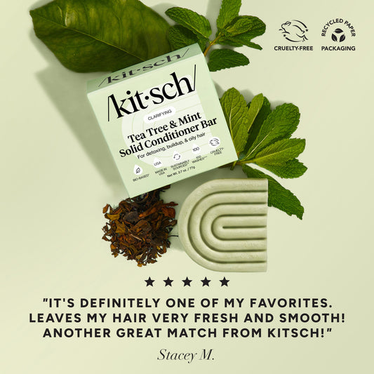 KITSCH Tea Tree & Mint Clarifying Conditioner Bar with 5-star customer review – leaves hair fresh, smooth and clarified