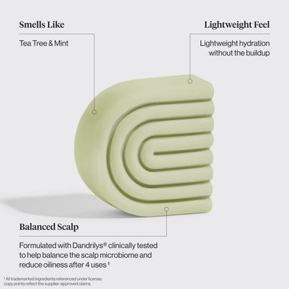 KITSCH Tea Tree & Mint Clarifying Conditioner Bar benefits – Dandrilys® balances scalp microbiome and reduces oiliness in 4 uses
