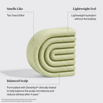 KITSCH Tea Tree & Mint Clarifying Conditioner Bar benefits – Dandrilys® balances scalp microbiome and reduces oiliness in 4 uses