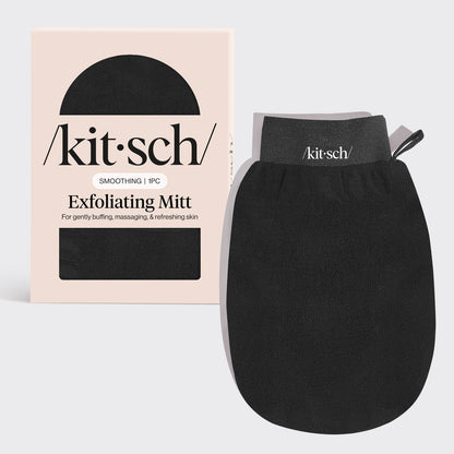 Kitsch Black Exfoliating Glove flat lay showing textured surface