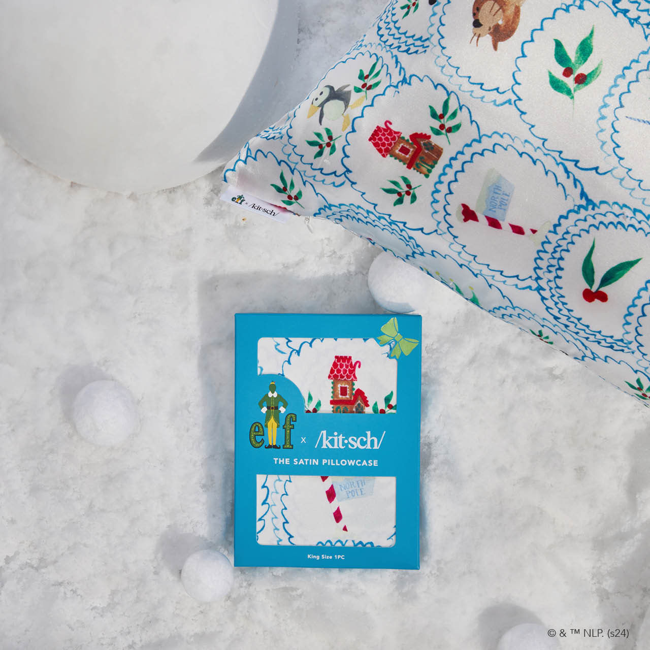 Kitsch x Elf North Pole King Satin Pillowcase — lifestyle