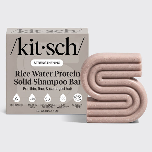 KITSCH Rice Water Shampoo Bar for Hair Growth — hero product shot — Formulated with Rice Tein NPNF®, clinically proven to increase hair volume and improve appearance of natural shine in just 5 washes — gives you a nourishing cleanse to encourage overall hair length & density