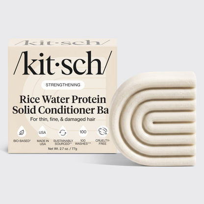 KITSCH Rice Water Conditioner Bar for Hair Growth — hero product shot — Formulated with Rice Tein NPNF®, clinically proven to increase hair volume and improve appearance of natural shine in just 5 washes — conditions & encourages overall hair length & density