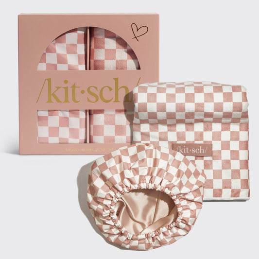 Kitsch Flexi Shower Cap & XL Hair Towel 2pc Set on a soft neutral background