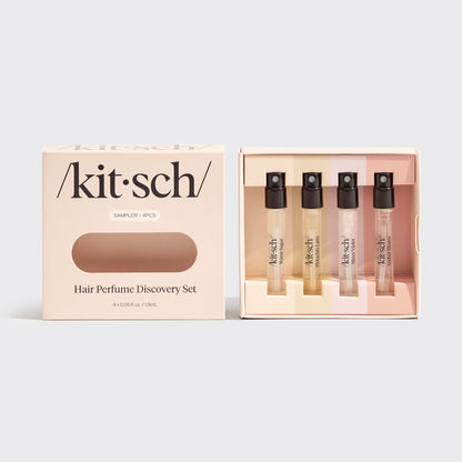 Kitsch Hair & Body Perfume Mist Discovery Set with mini hair perfume bottles on a soft neutral background
