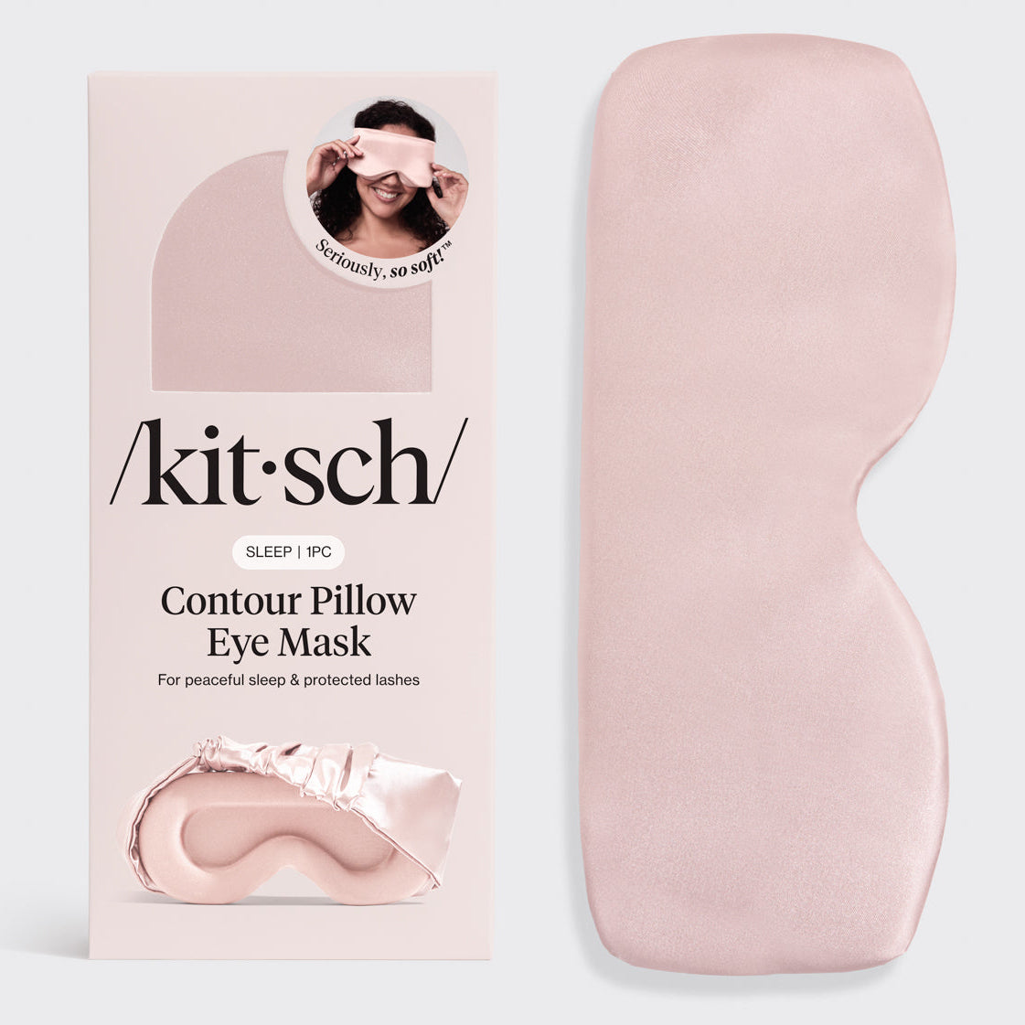 Kitsch Blush Contour Pillow Eye Mask lying flat on white surface showing ruched elastic band