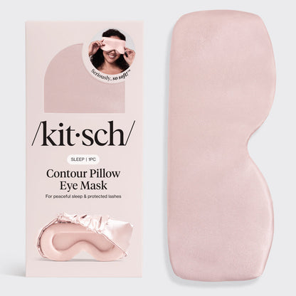 Kitsch Blush Contour Pillow Eye Mask lying flat on white surface showing ruched elastic band