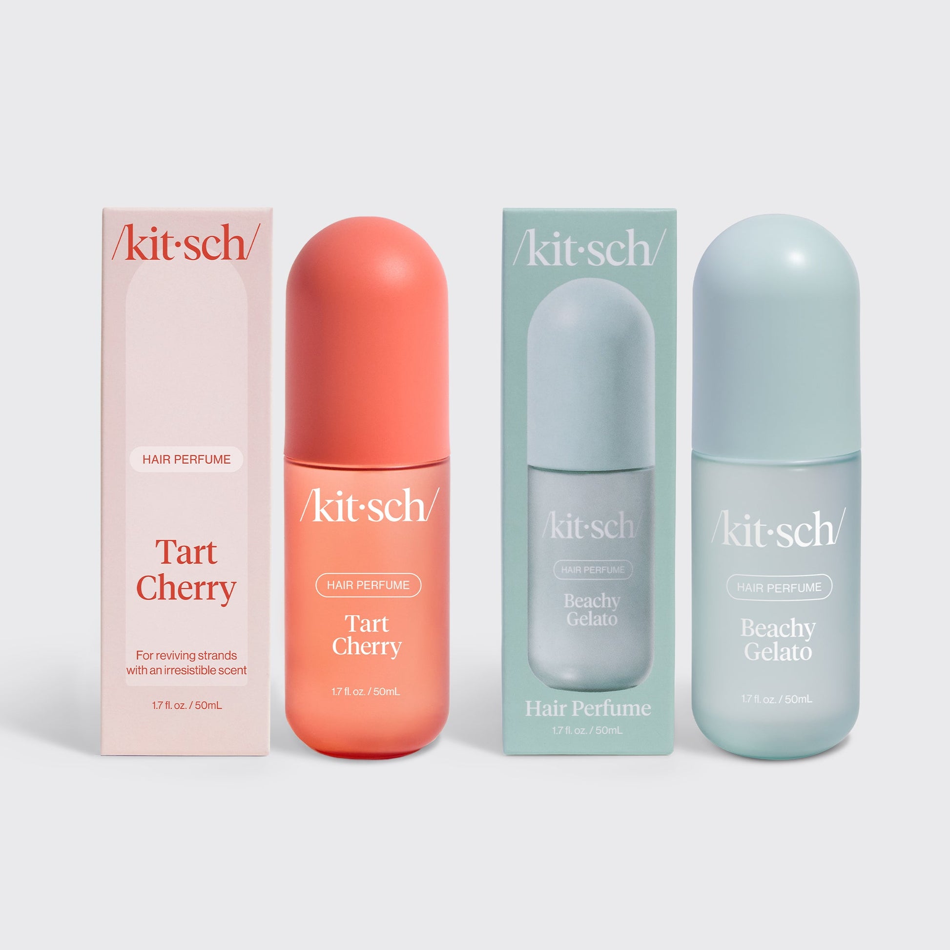 Kitsch Cherry Sundae Duo – Tart Cherry and Beachy Gelato hair perfumes paired on a bright fruity background