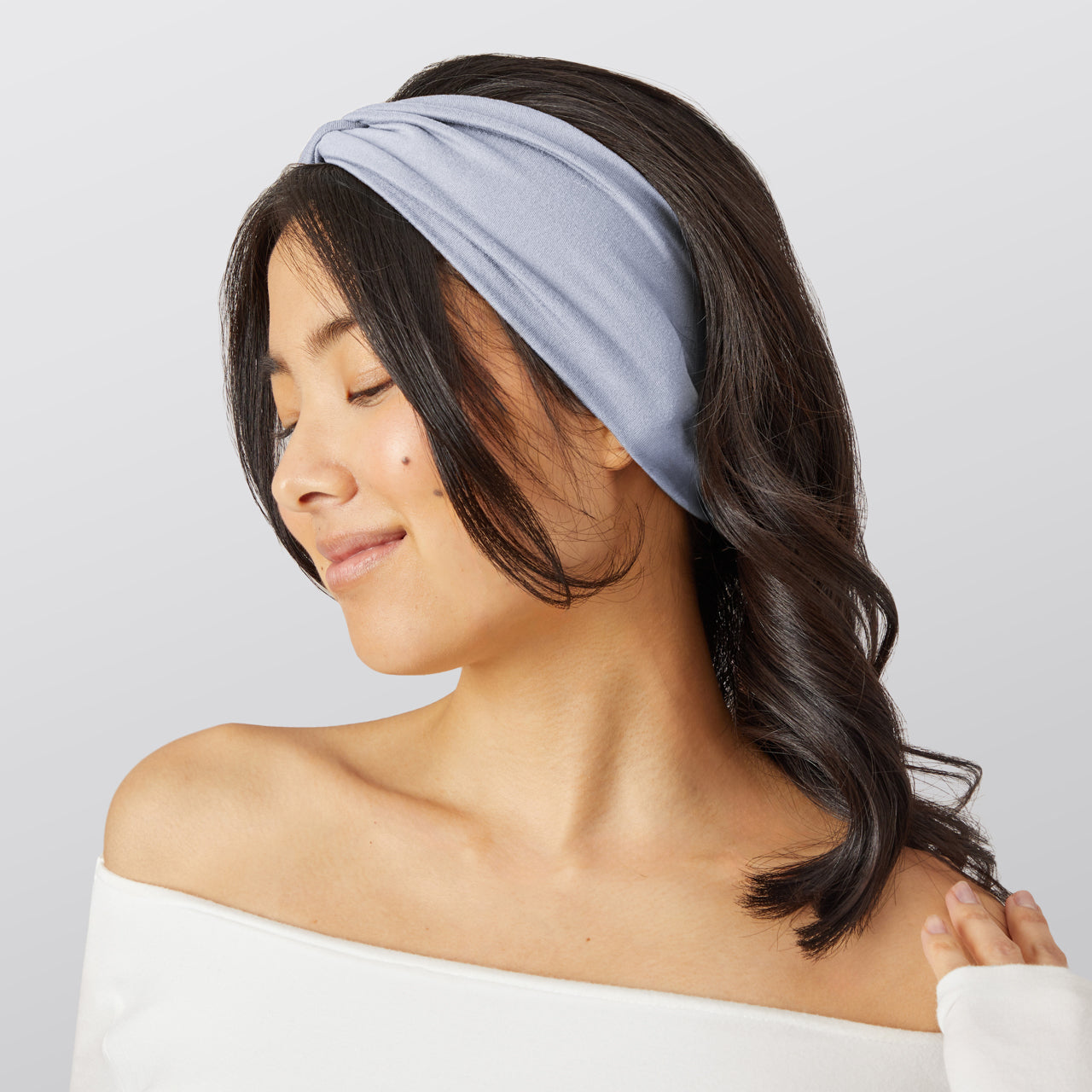 KITSCH Garden Bouquet Wide Twist Headbands 2pc Set — model wearing garden bouquet headband for a polished everyday look — soft recycled fabric, vegan & cruelty-free