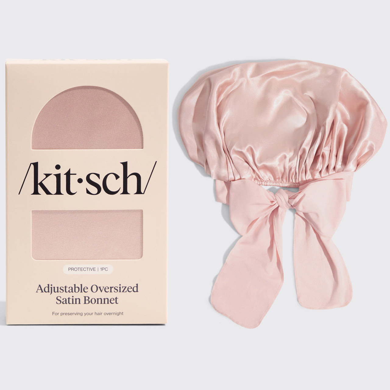 KITSCH Blush Adjustable Oversized Satin Bonnet — hero product shot — roomy fit for all hair types
