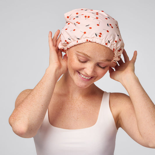 Cherry Print Satin Shower Cap, KITSCH