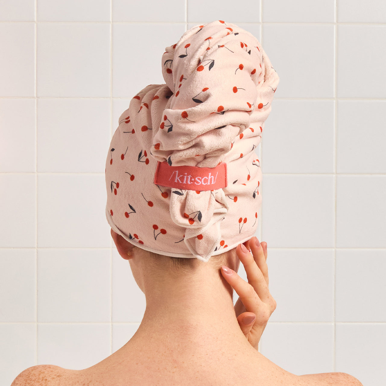 Cherry Print XL Hair Towel Wrap, KITSCH
