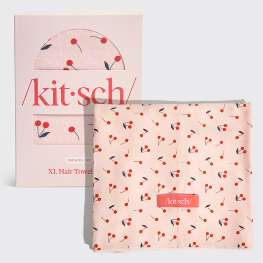 Cherry Print XL Hair Towel Wrap, KITSCH
